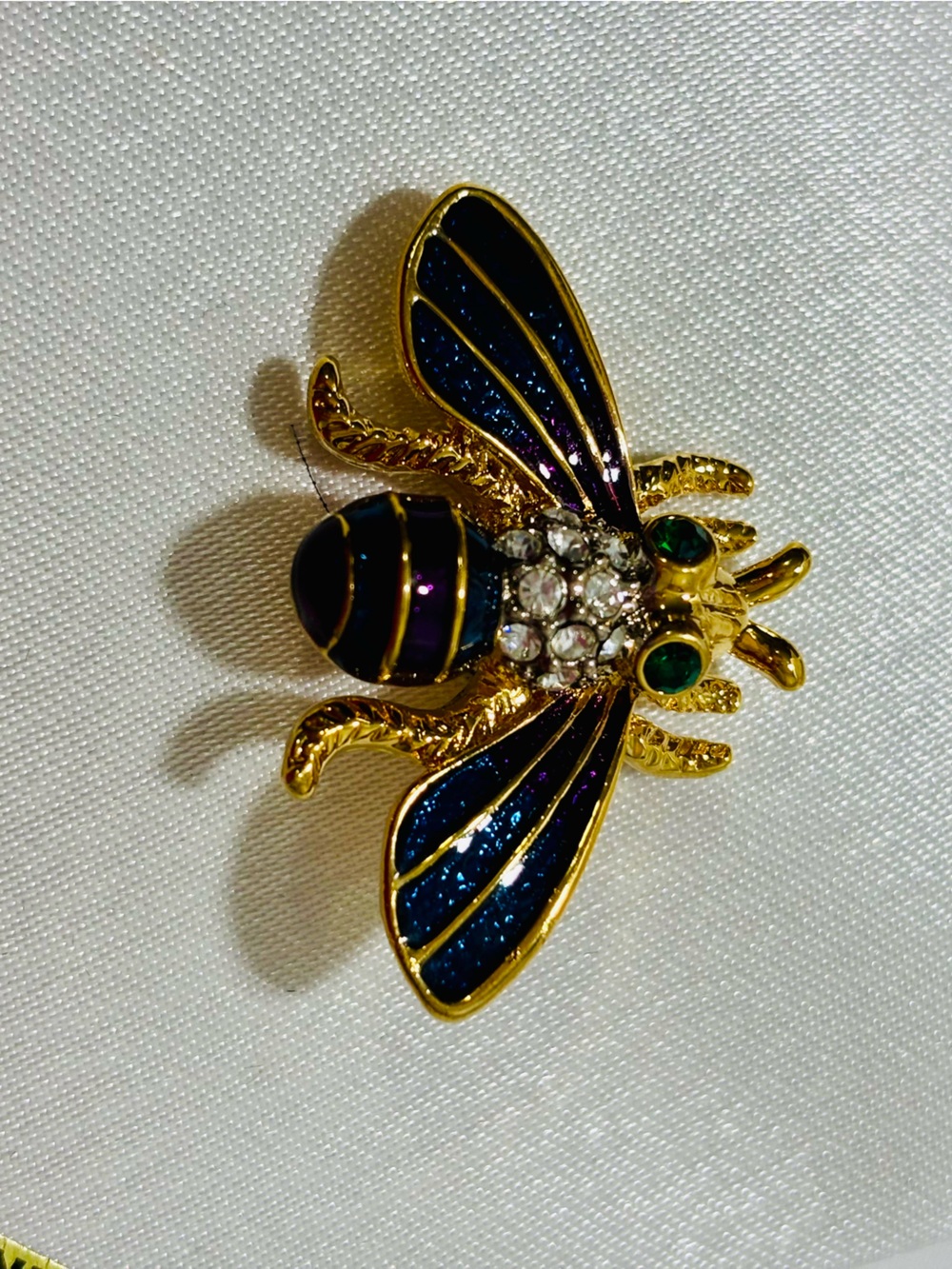 Gold-Tone Blue Enamel Bee Brooch with Austrian Crystal Accents